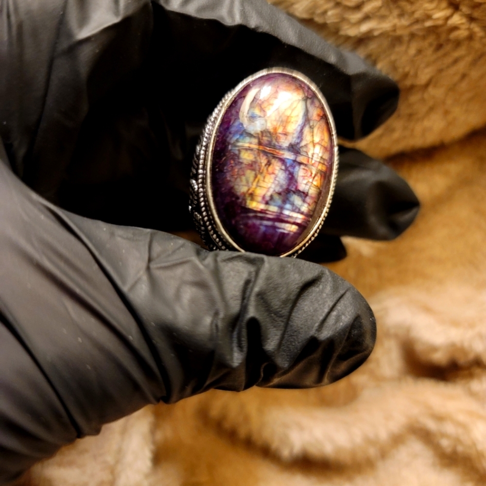 Labradorite Silver Overlay Ring